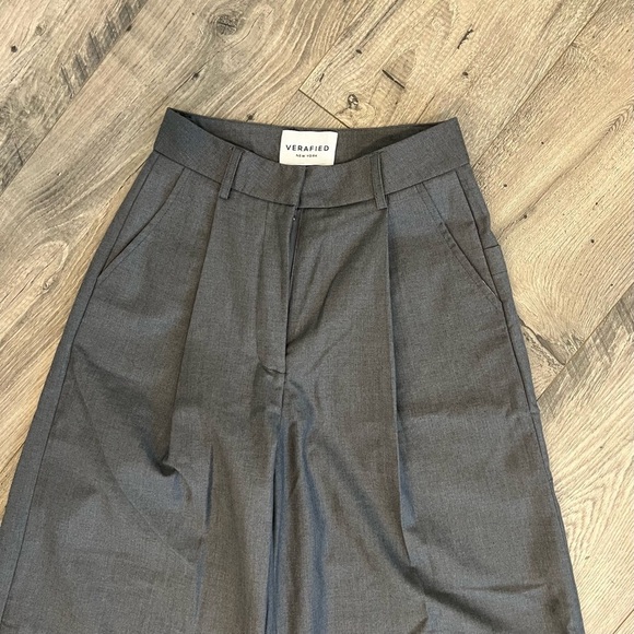 Verafied New York High Rise Slouchy Wool Blend Gray Wide Leg Trouser Pants- S - Picture 8 of 16